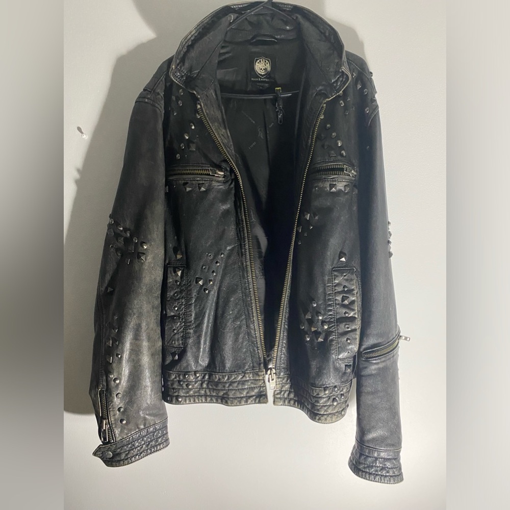 ROCK & REPUBLIC real ROCKSTAR leather Jacket with SPIKES!
